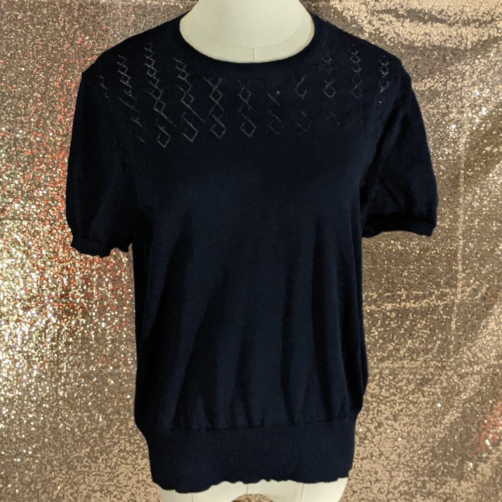 BONWORTH NAVY LACE DETAIL SWEATER | SMALL